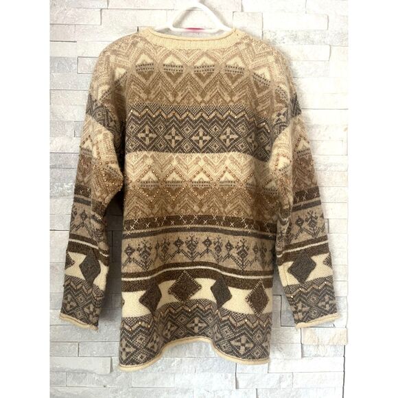 Northern Isles Brown 100% Wool Hand Embroidered Sweater Top Women's Size Large - Picture 5 of 8